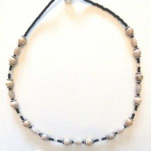 Beaded Boho Necklace Choker With Silver Rings And